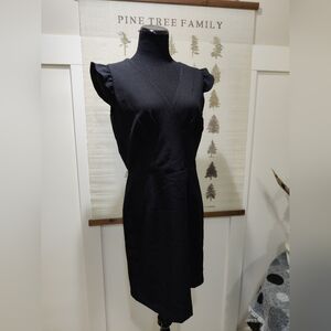 Nicole Miller Black Ruffle Sleeve Sheath Dress | Size 10 | Asymmetrical Hem